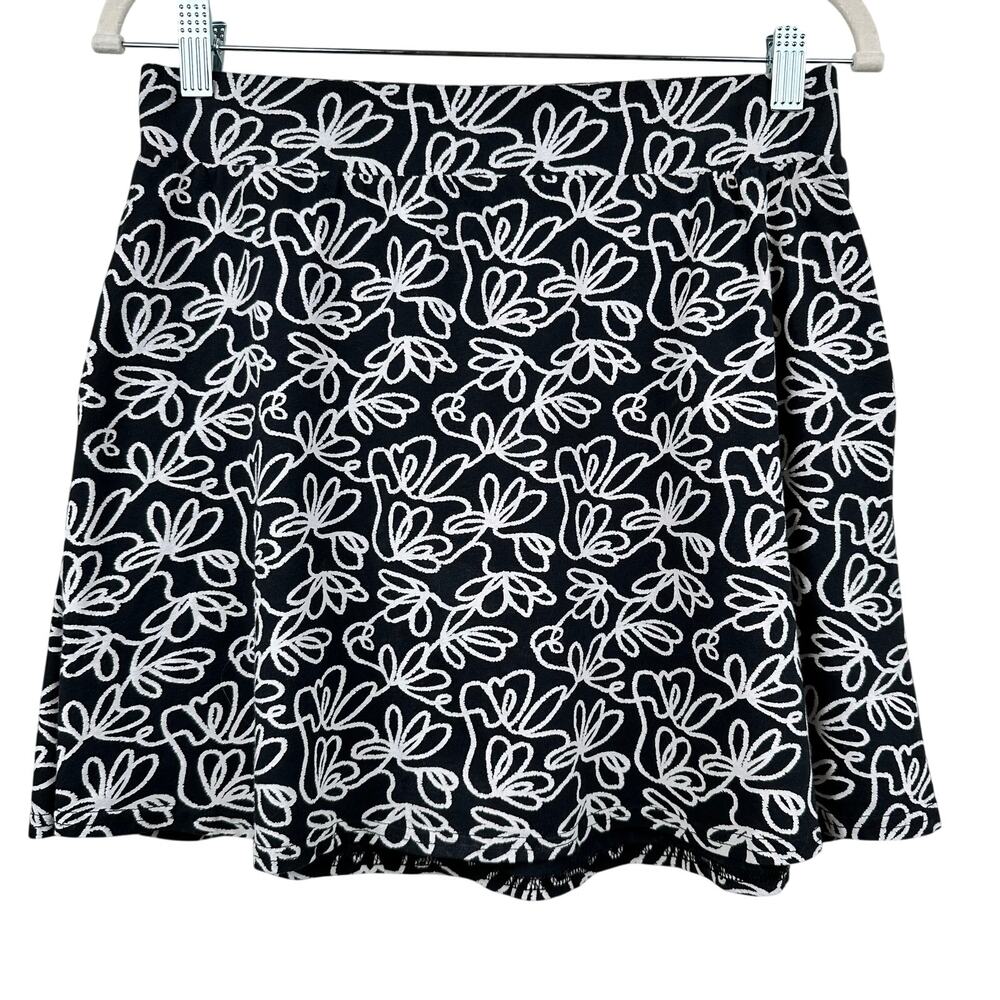 PACT Short Skirt Organic Cotton A-Line Pockets Floral Black Medium Sustainable